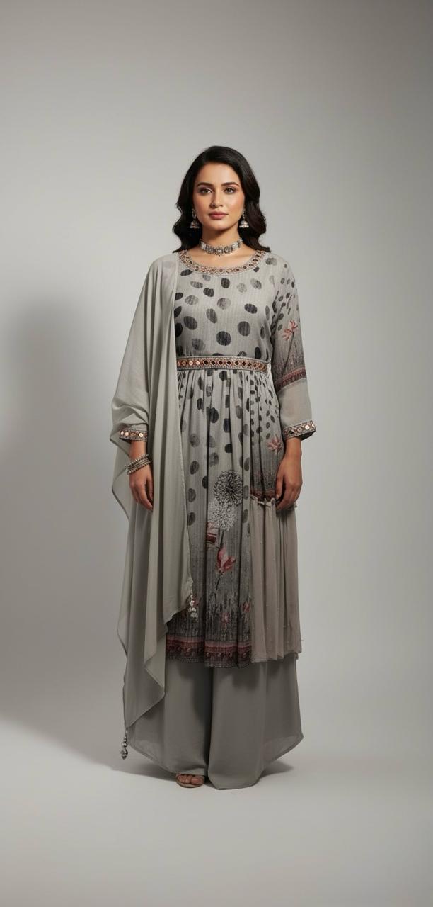 GEORGETTE SET WITH EMBLISHED NECKLINE