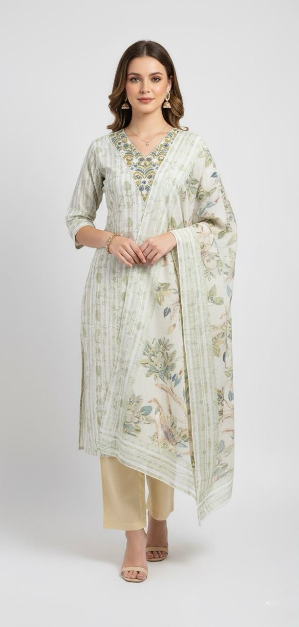 COTTON SUIT WITH STRIPE PRINT