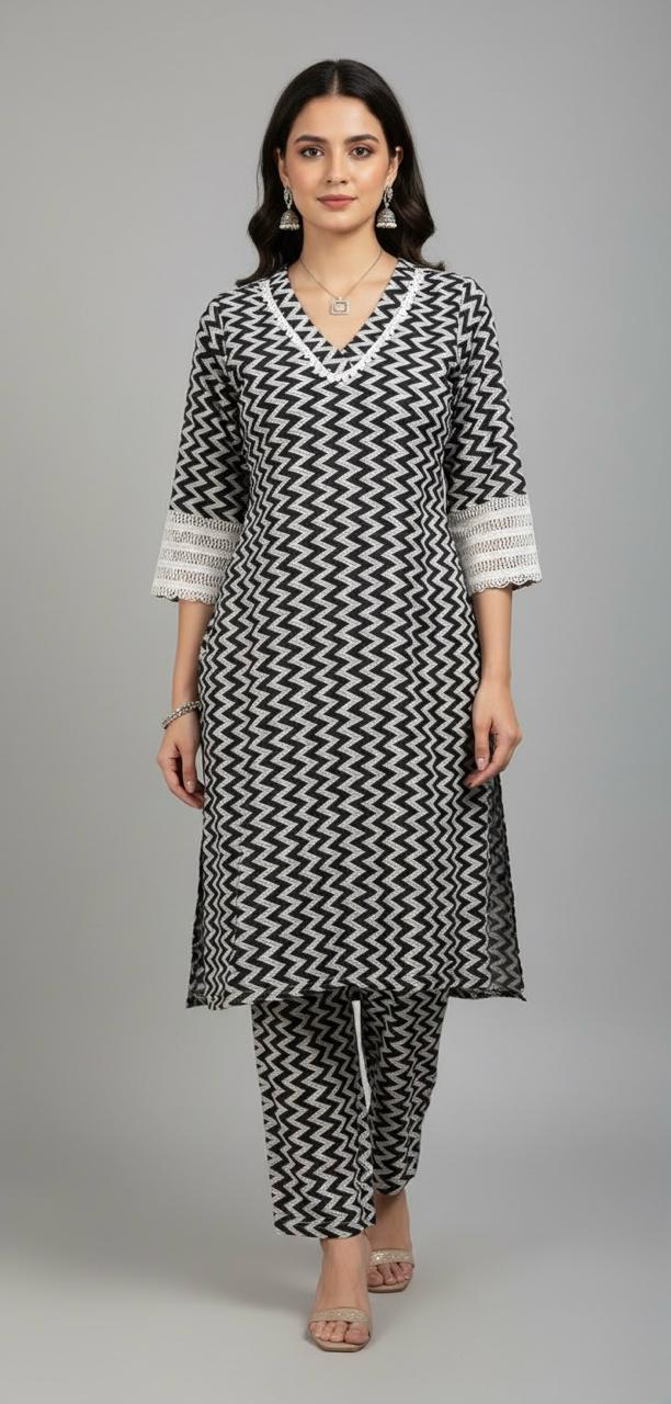 COTTON CO-ORD SET WITH ZIGZAG PRINT