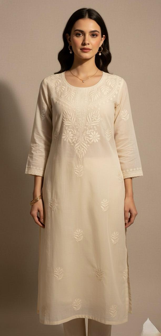 COTTON UNSTITCHED CHIKANKARI  KURTI