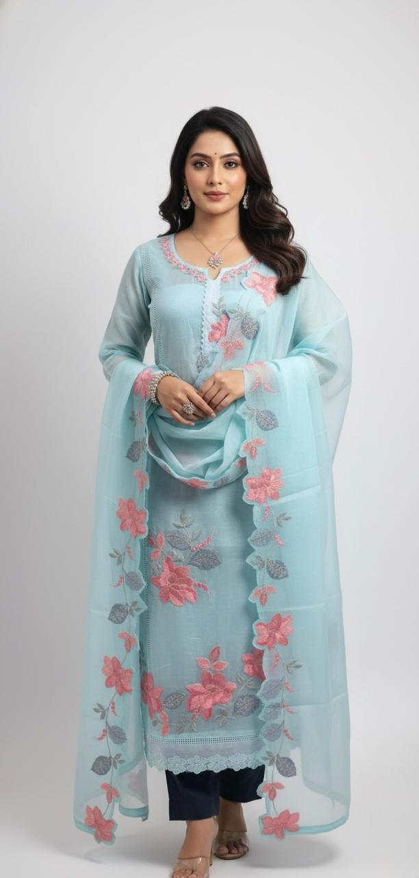 KOTA SUIT WITH FLORAL MACHINE EMBROIDERY