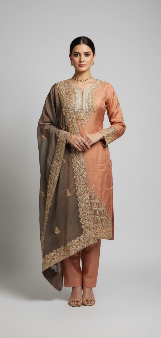 TISSUE SEMI STITCH SUIT WITH GOTA PATTI WORK