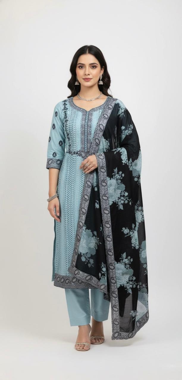 UNSTITCH SUIT WITH CROCHET AND THREAD WORK EMBROIDERY