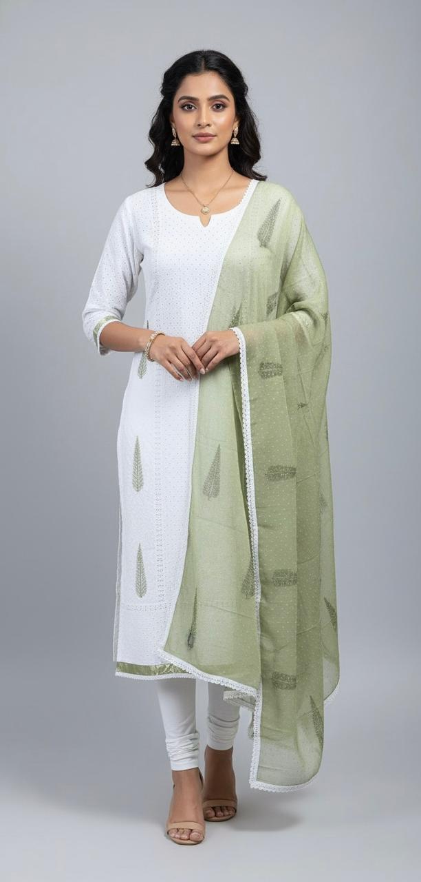 WHITE HAKOBA COTTON UNSTITCH SUIT