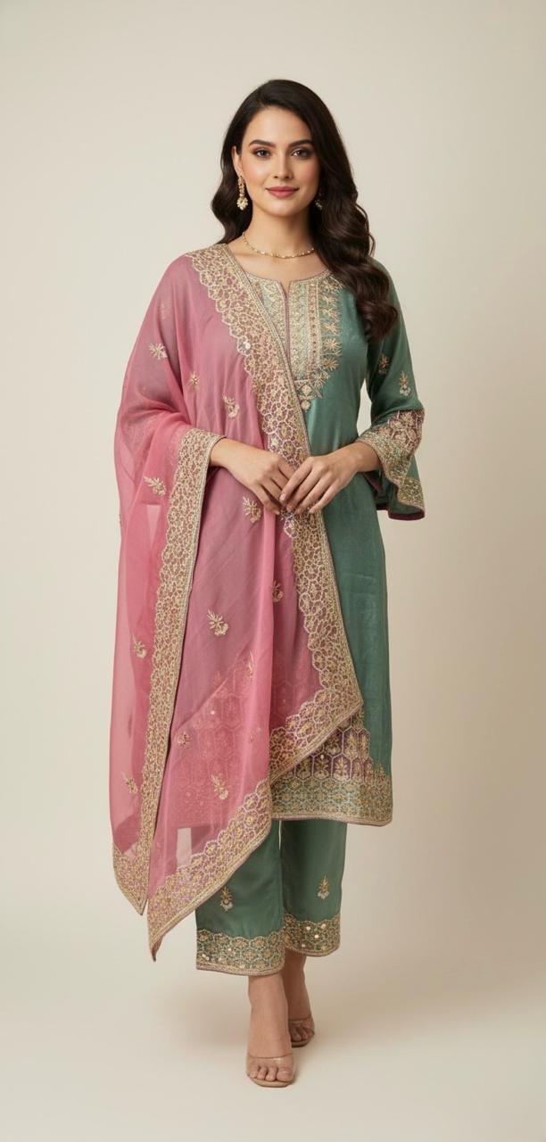 TISSUE SEMI STITCH SUIT WITH GOTA PATTI WORK