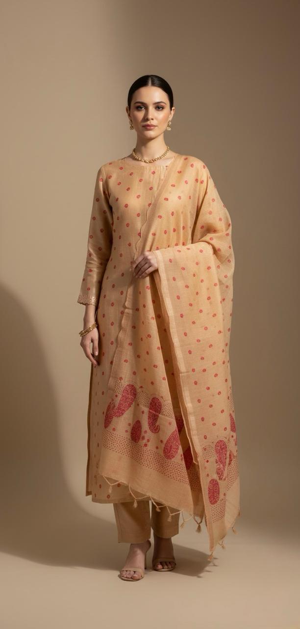 CHANDERI TISSUE SUIT WITH SUBTLE ZARI WEAVING