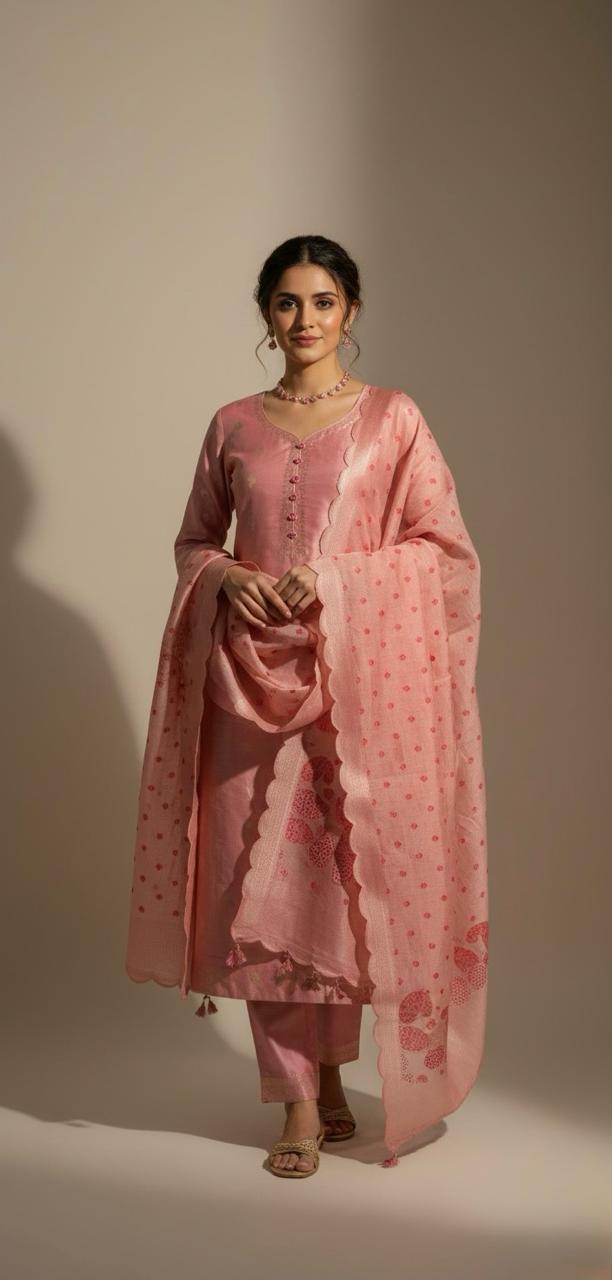 CHANDERI TISSUE SUIT WITH SUBTLE ZARI WEAVING