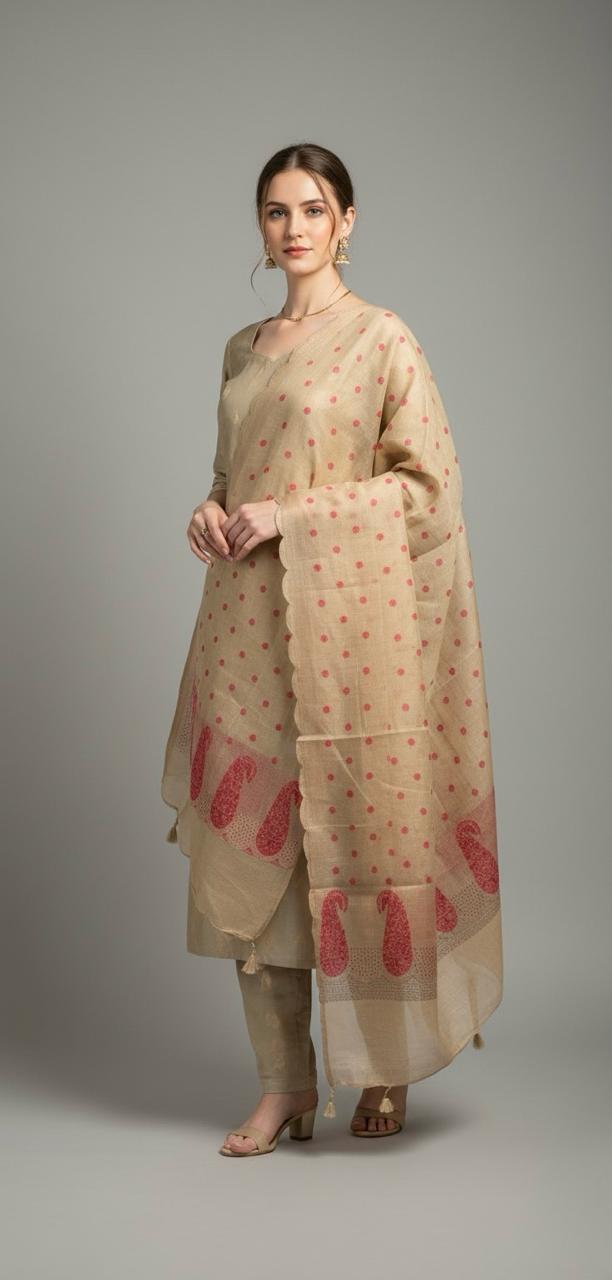 CHANDERI TISSUE SUIT WITH SUBTLE ZARI WEAVING
