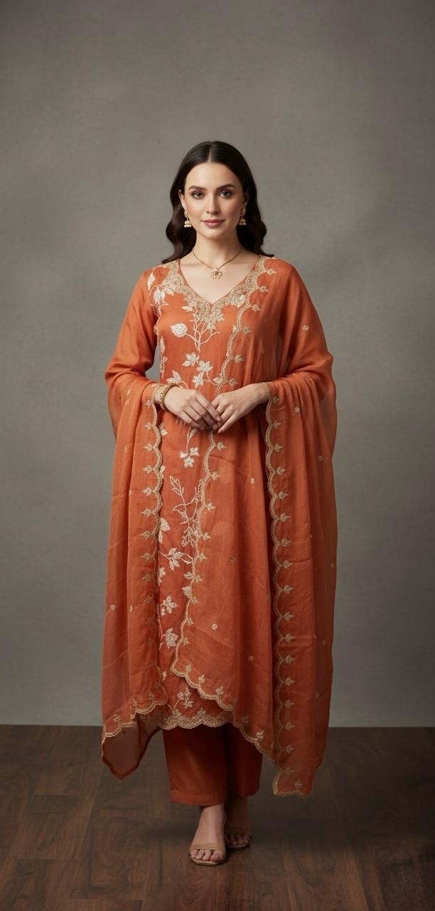 GAZI SILK UNSTITCH SUIT HIGHLIGHT WITH ZARI EMBROIDERY
