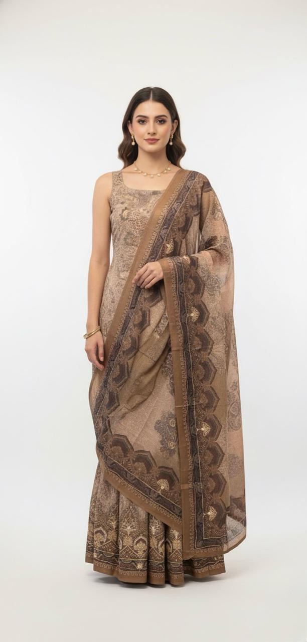 SILK SUIT  WITH DIGITAL PRINT PAISLEY AND FLORAL PRINT