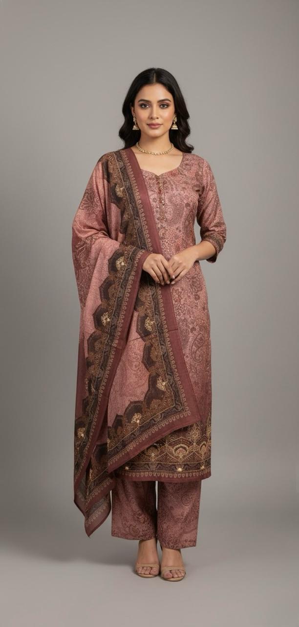 SILK SUIT  WITH DIGITAL PRINT PAISLEY AND FLORAL PRINT