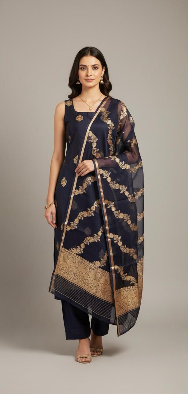 MUNGA SILK SUIT WITH GOLDEN JARI WORK