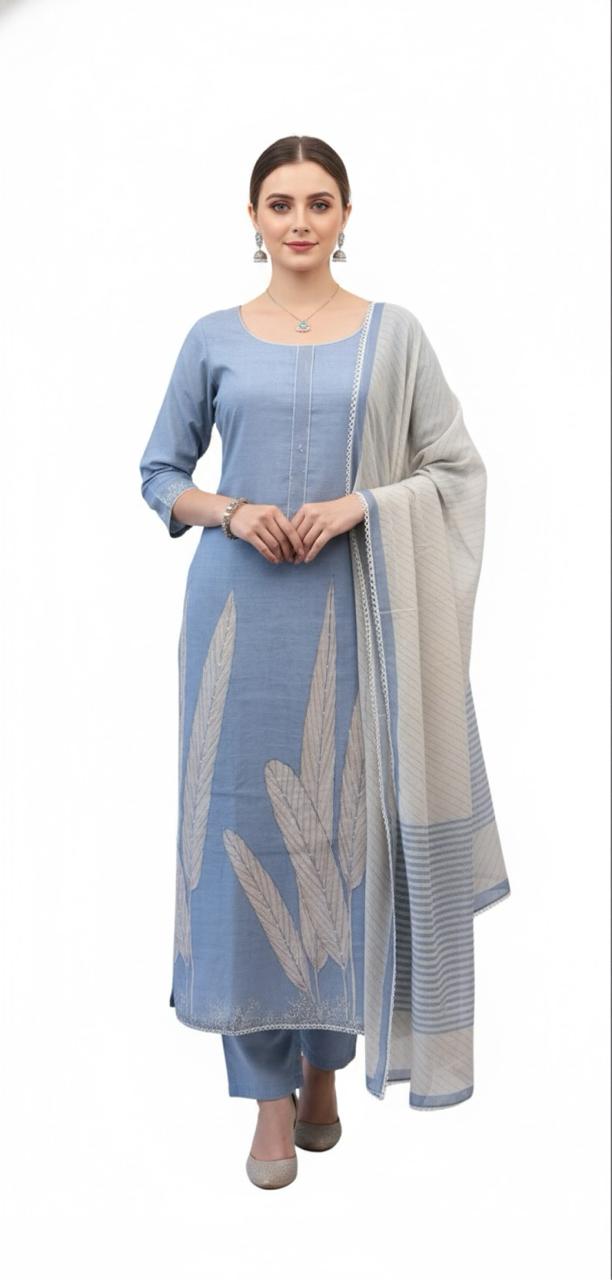 LINEN SUIT WITH NATURAL LEAF MOTIF