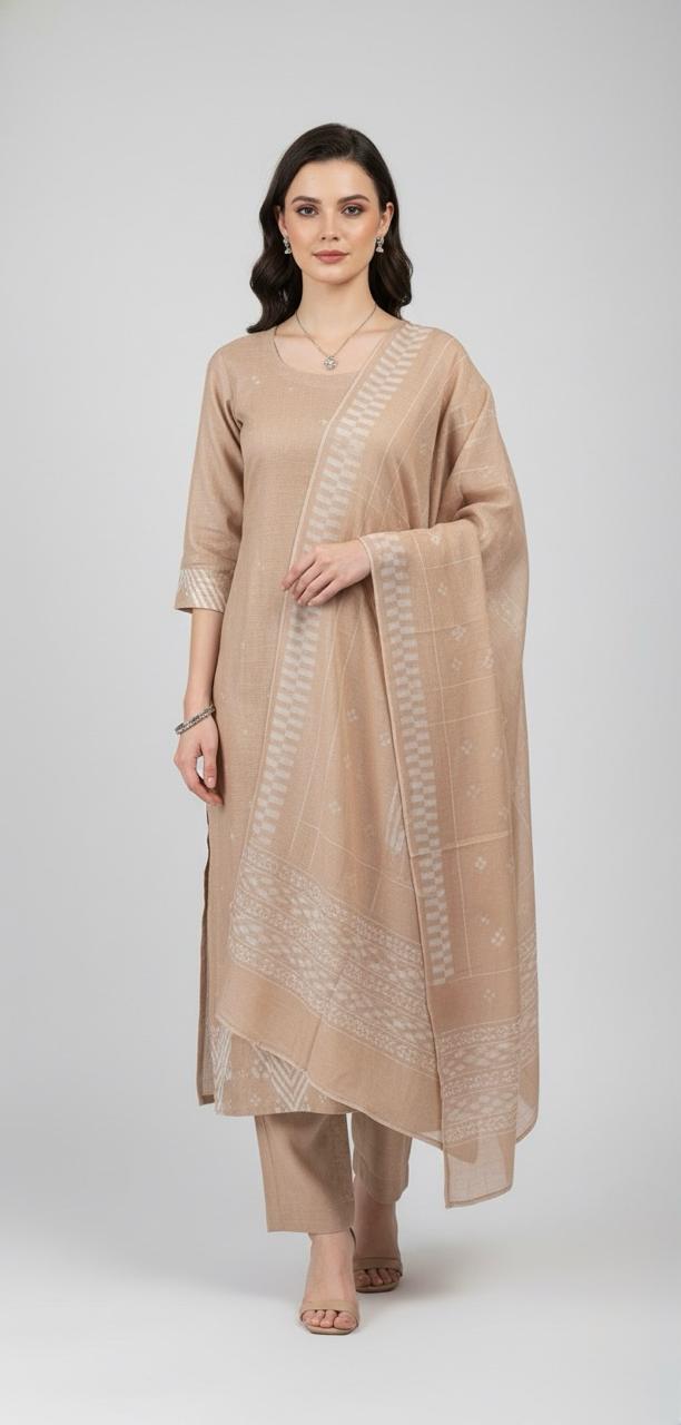 LINEN SUIT WITH GEOMATRIC PATTERN DESIGN