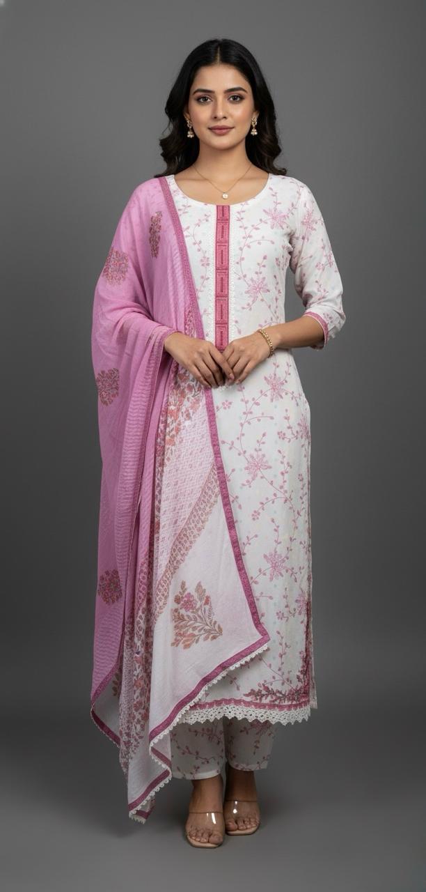 LINEN SUIT WITH MACHINE EMBROIDER KURTA
