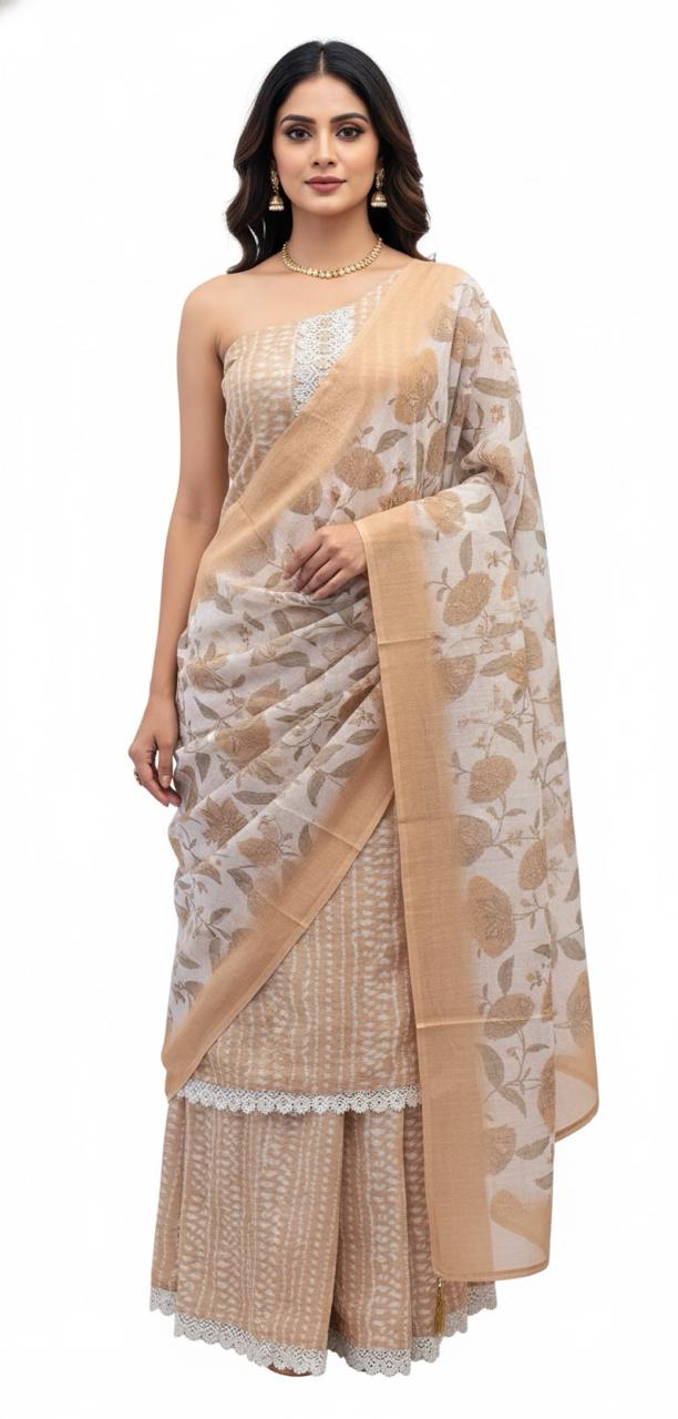 LINEN SUIT WITH MIRROR AND CROCHET WORK