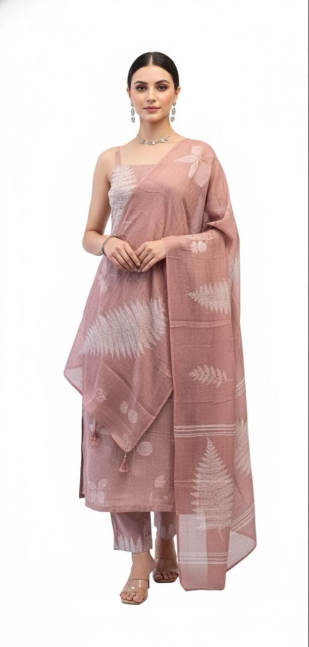 LINEN SUIT WITH NATURAL PATTERN DESIGN