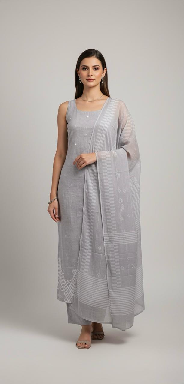 LINEN SUIT WITH GEOMATRIC PATTERN DESIGN