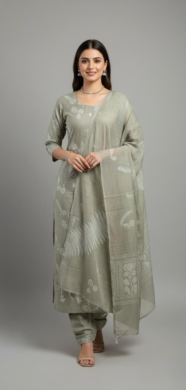 LINEN SUIT WITH NATURAL PATTERN DESIGN