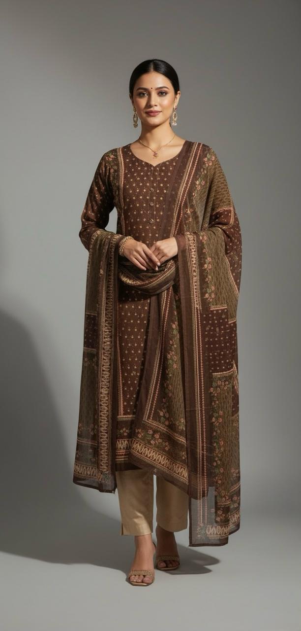 CREPE SUIT WITH MULTI PRINTS