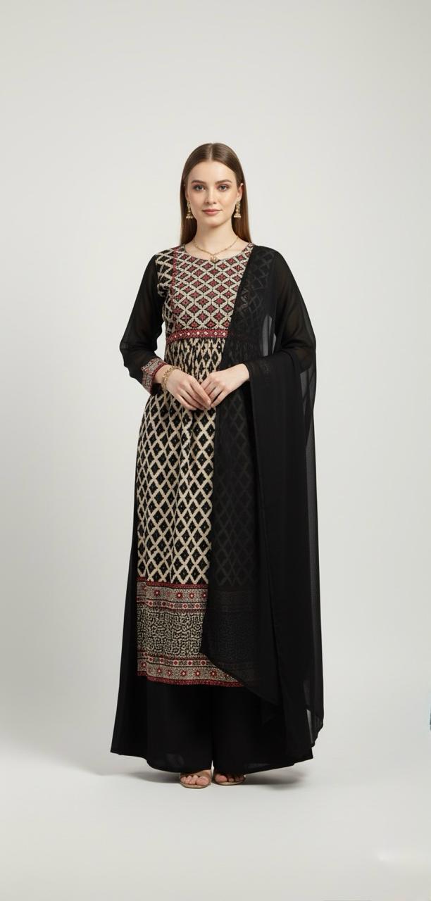 GEORGETTE KURTI WITH FLARED PANTS