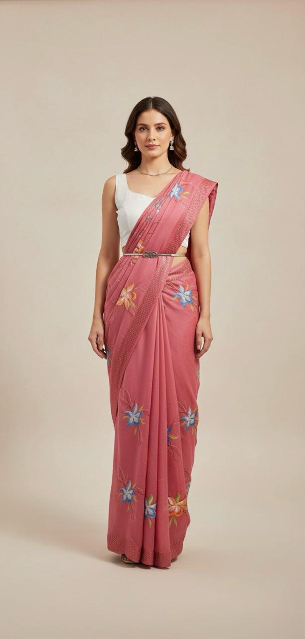 CHIFFON SAREE WITH HAND PAINT DESIGNS