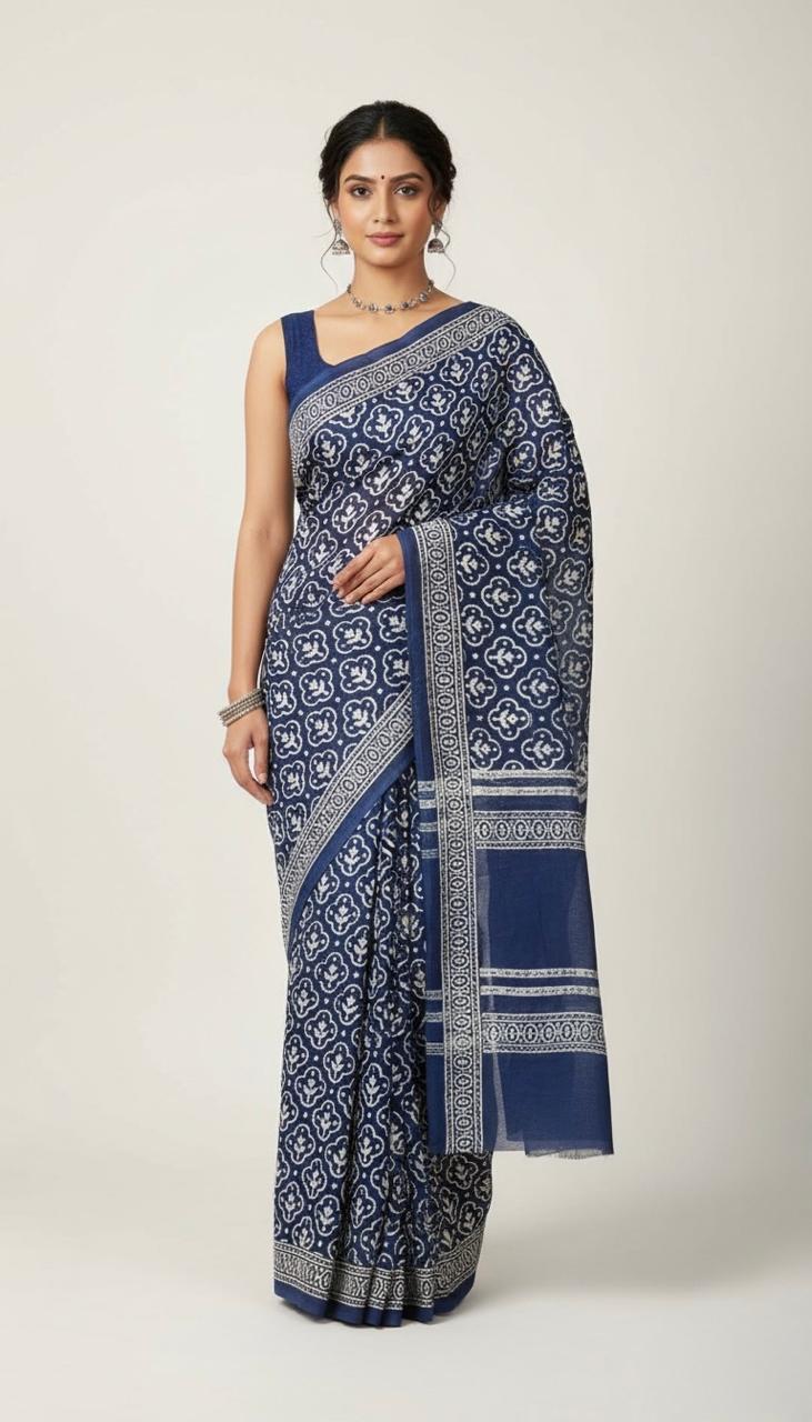 COTTON SAREE WITH HAND BLOCK PRINT