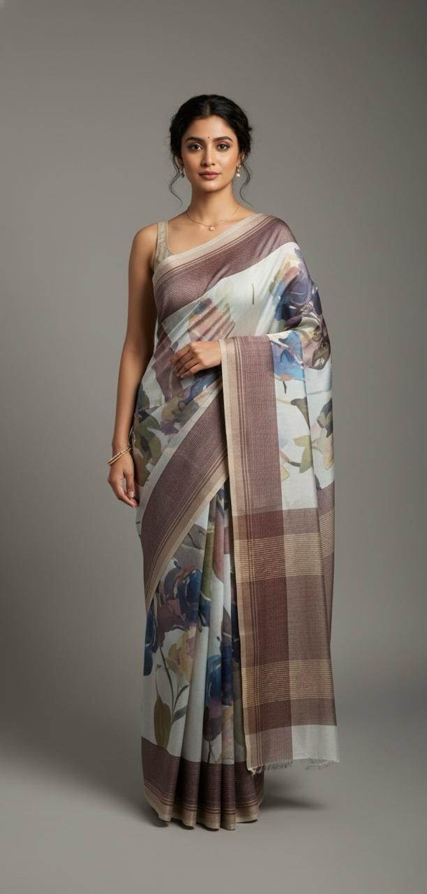 ORGANZA CHANDERI SAREE WITH ABSTRACT PRINT