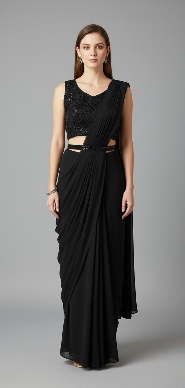 GEORGETTE BLACK DRAPE SAREE