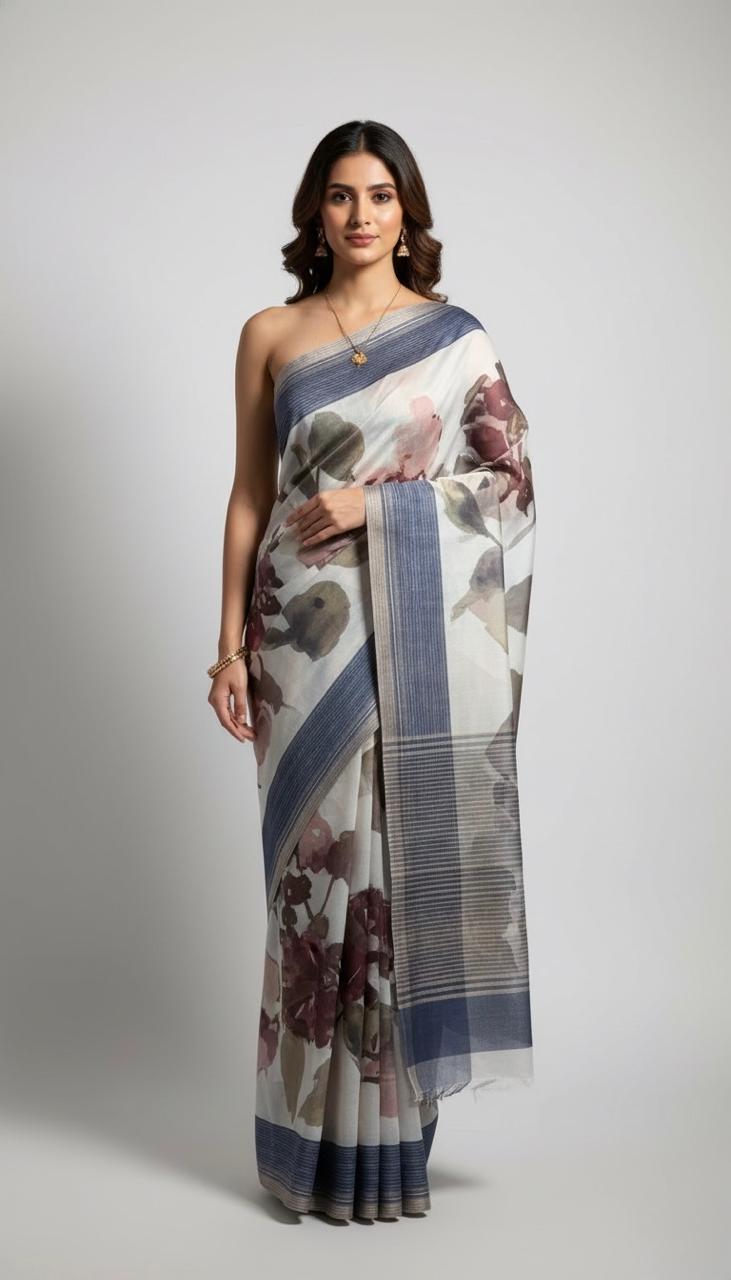 ORGANZA CHANDERI SAREE WITH ABSTRACT PRINT