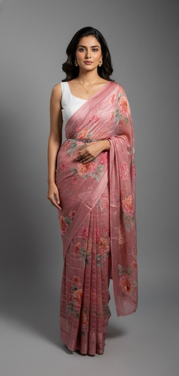 SOFT GREEN CHIFFON SAREE WITH BOLD PRINT