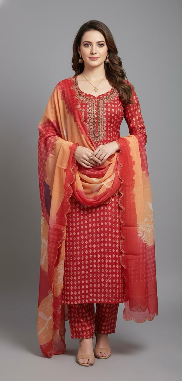 ORGANZA SUIT WITH HAND WORK  KURTA EMBROIDERY