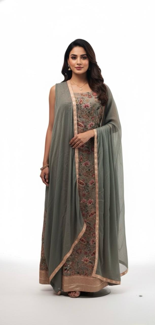 ORGANZA SUIT WITH ZARI EMBROIDERY WORK