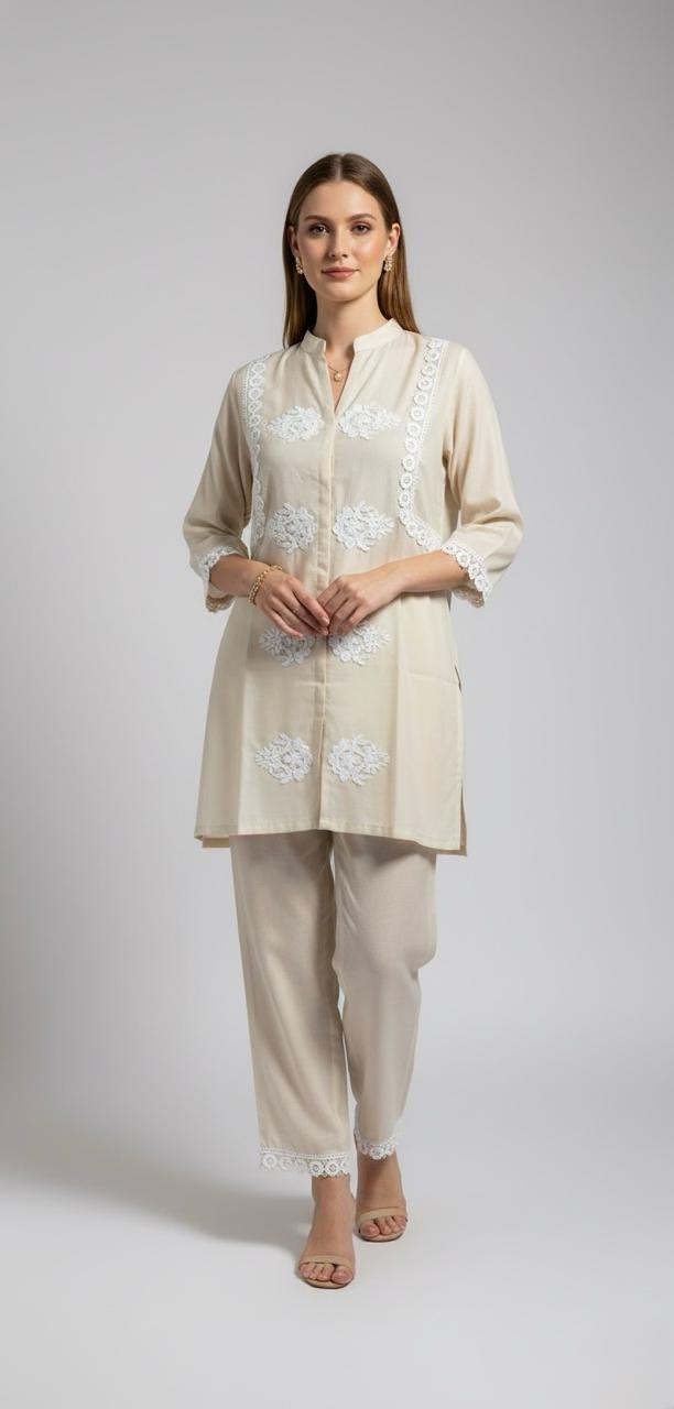 MUSLIN CO-ORD SET WITH  BAND COLLAR