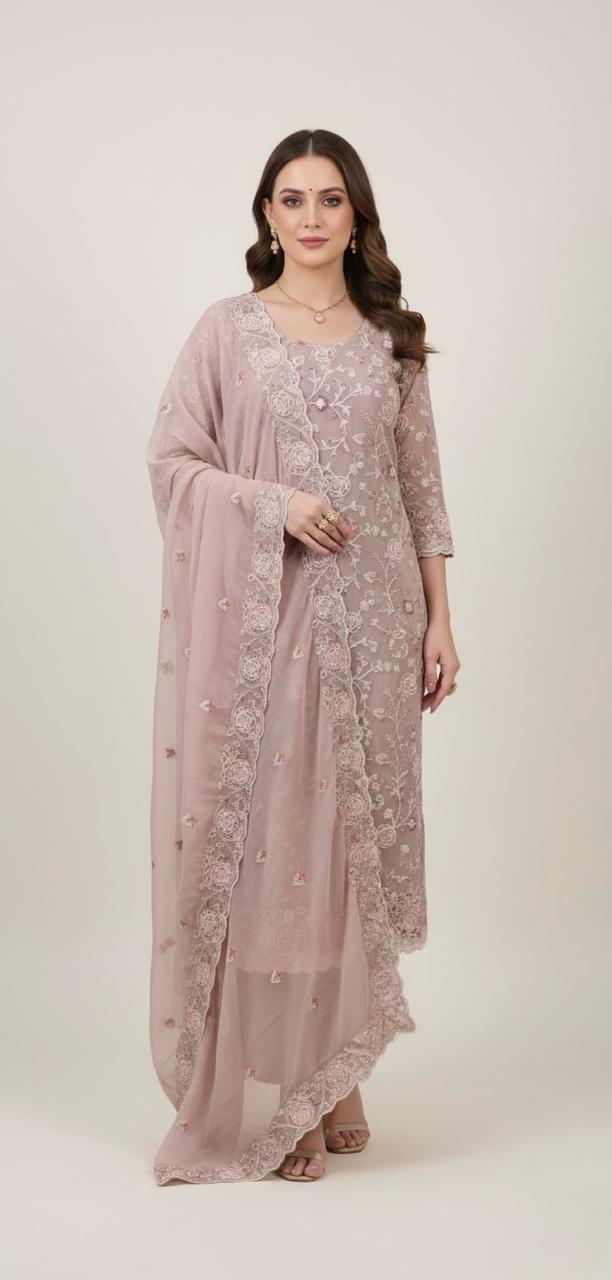 CHIFFON GEORGETTE SUIT WITH FLORAL MACHINE EMBROIDERY