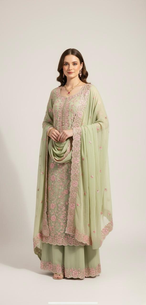 CHIFFON GEORGETTE SUIT WITH FLORAL MACHINE EMBROIDERY