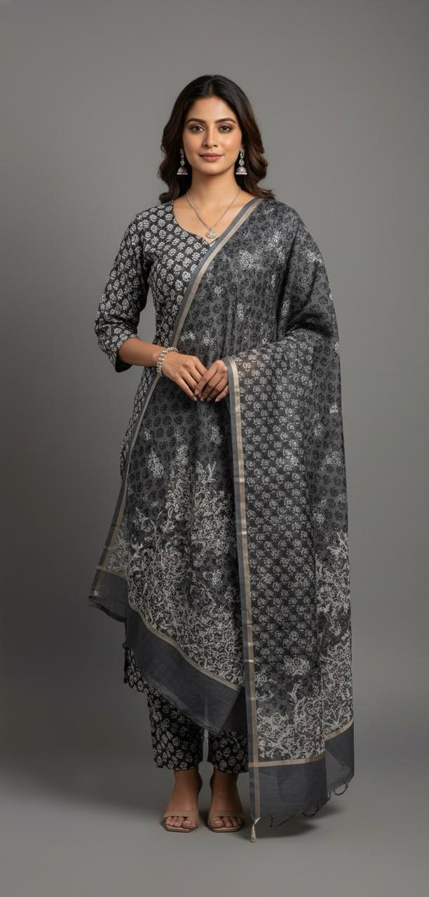 CHANDERI SUIT WITH FLORAL PRINT DESIGN