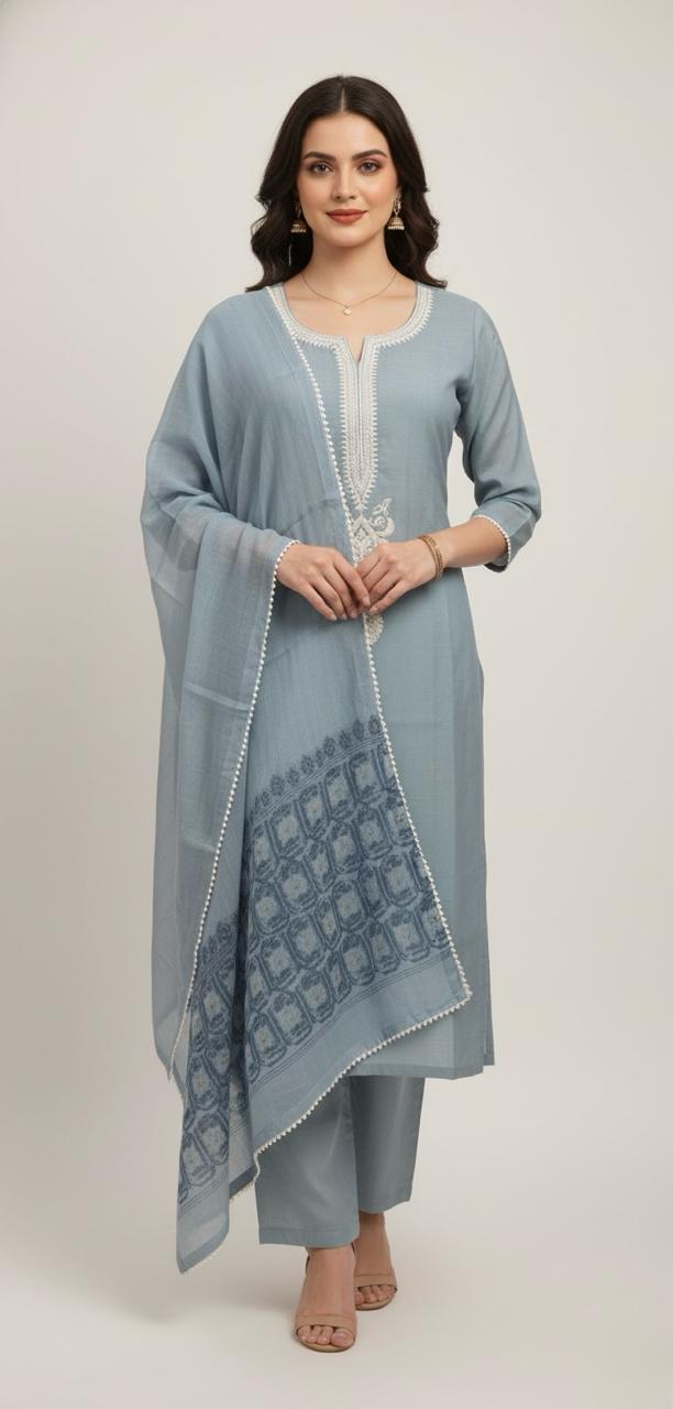 CHANDERI DHAKAI SUIT HIGHLIGHT WITH CORD WORK