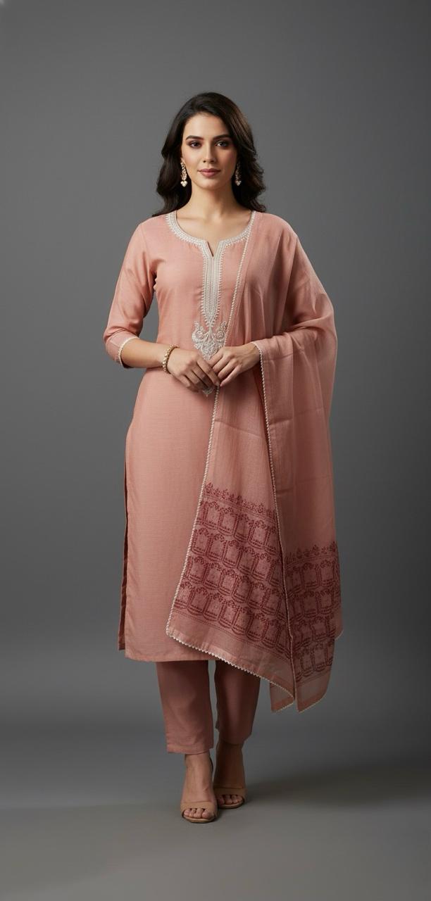 CHANDERI DHAKAI SUIT HIGHLIGHT WITH CORD WORK