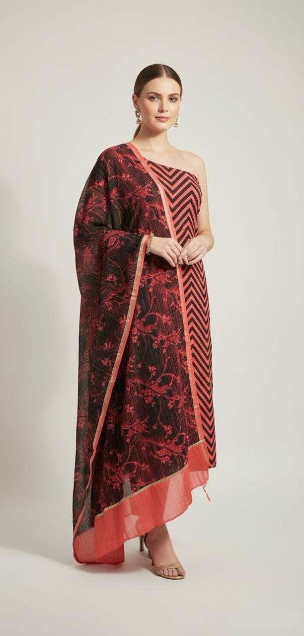 CHANDERI SUIT WITH CHEVRON STRIPES