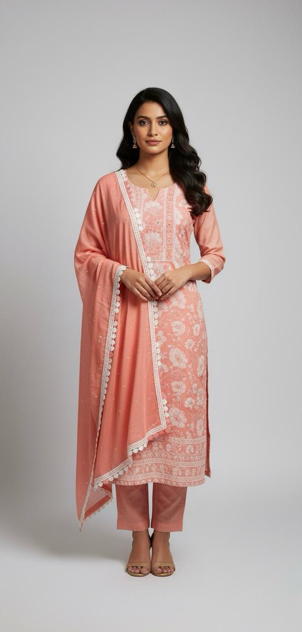 PEACH EMBROIDER COTTON UNSTITCHED SUITS