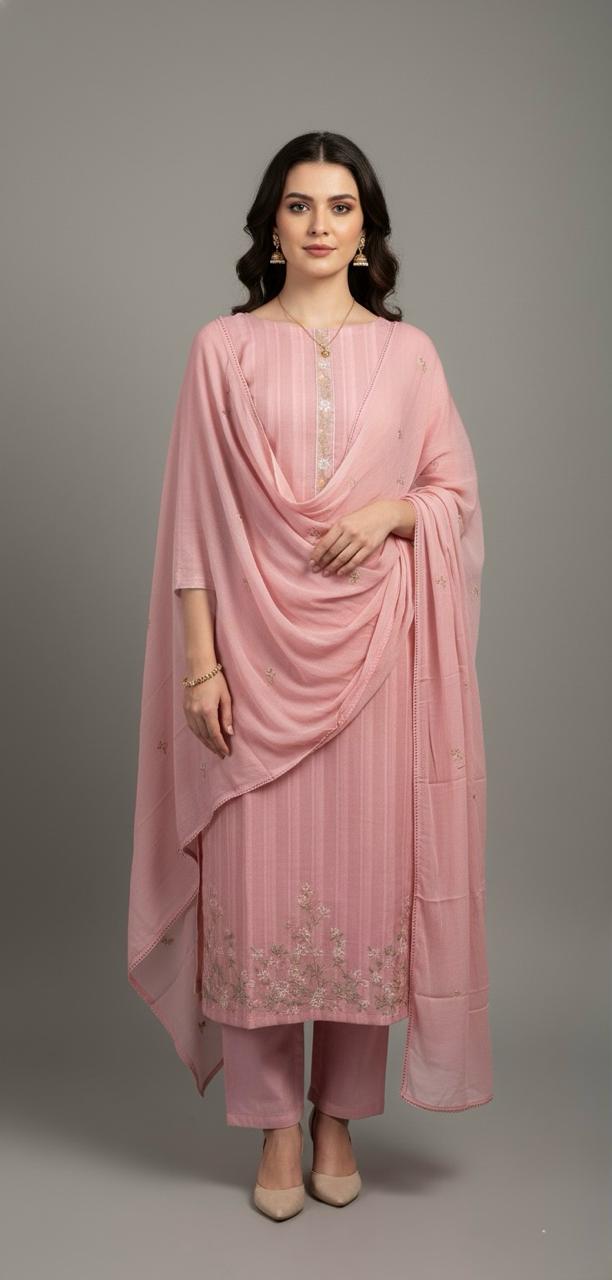 Stripes meet sophistication! Beautifully embroidered cotton suits for women for effortless style