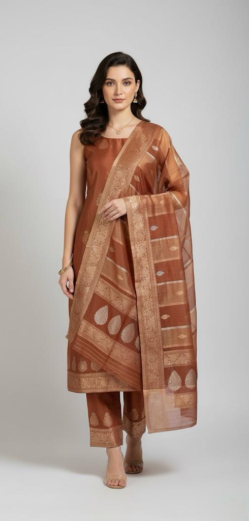 BANARASI BROCADE SUIT WITH BORDER PATTERN