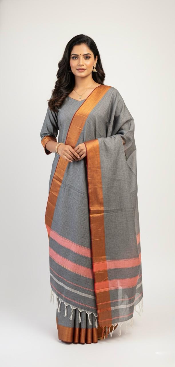 SOUTH POCHAMPALLY SUIT PAIRED WITH MOTIFS IN ZARI WEAVE
