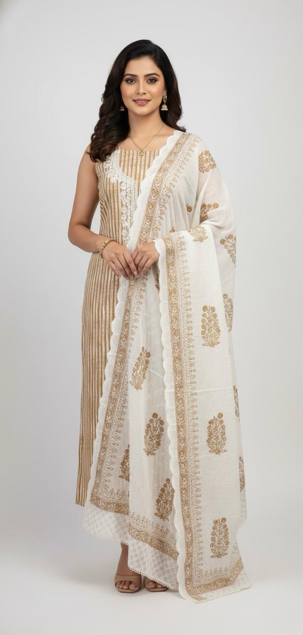 STRIPES COTTON SUIT WITH COD WORK