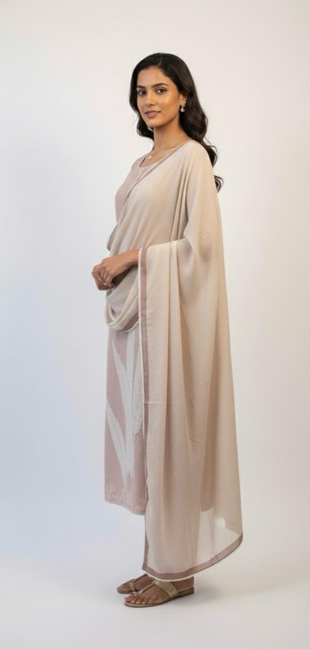 LINEN SUIT WITH NATURAL LEAF MOTIF