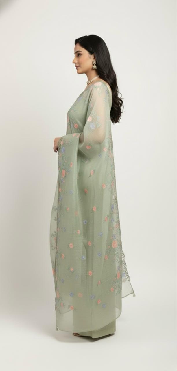 CRAPE JACQUARD SUIT WITH WOVEN FLORAL MOTIFS