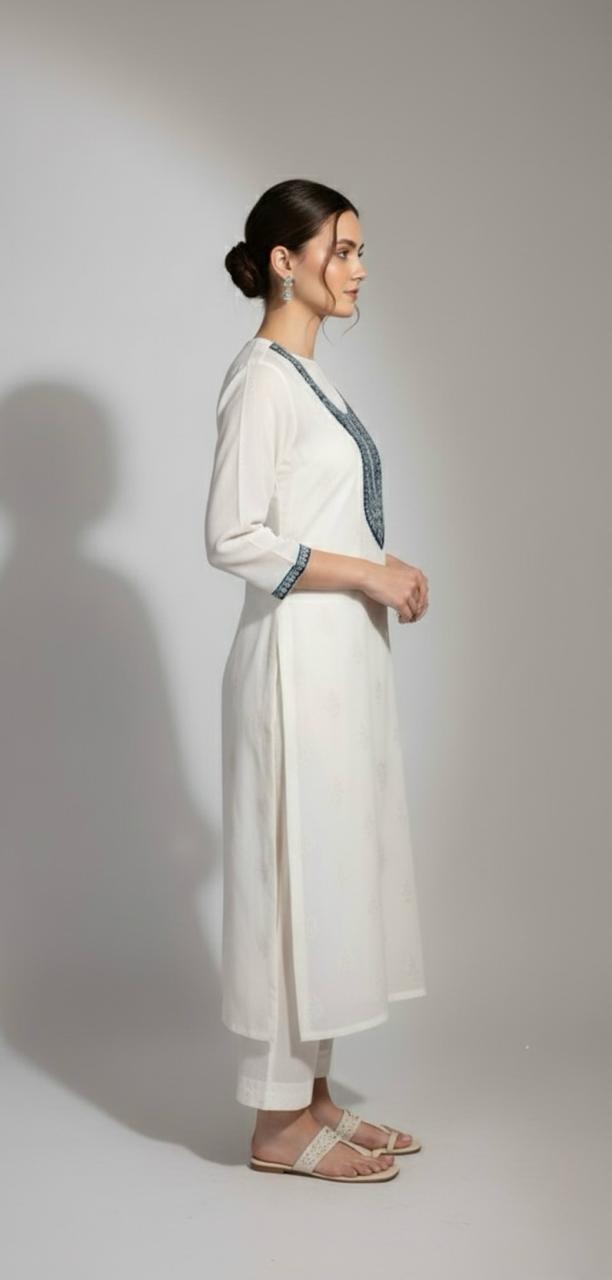 CHANDERI SUIT WITH THREAD AND CROCHET WORK