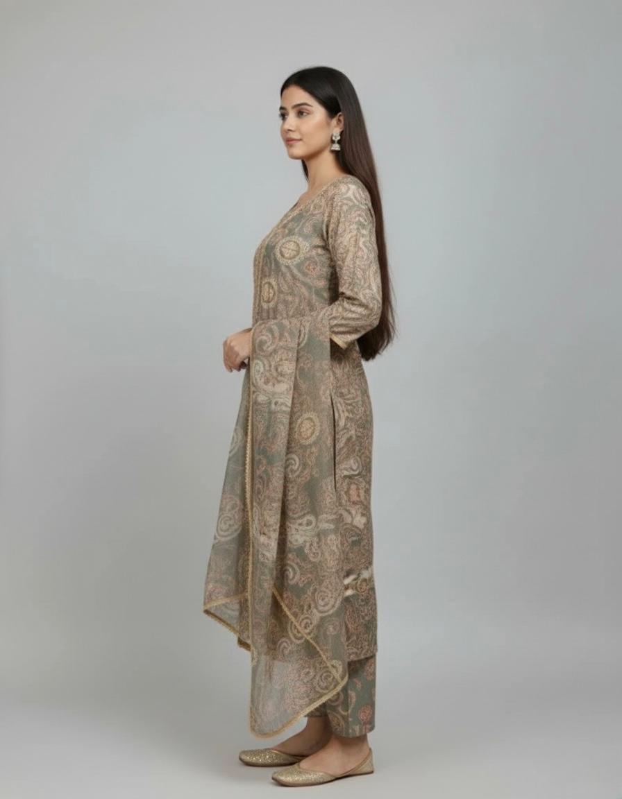 CREPE DIGITAL PRINT UNSTITCH SUIT HIGHLIGHT WITH HAND EMBROIDERY