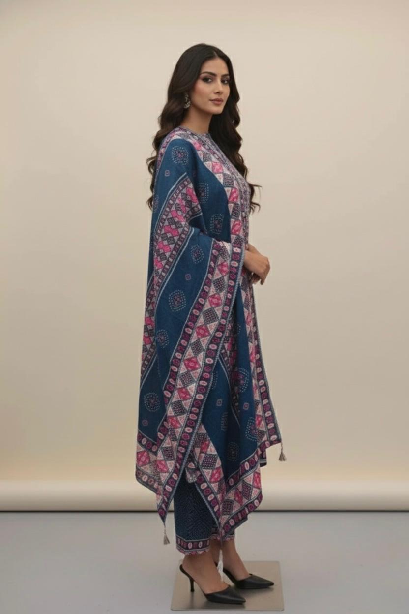 MUSLIN UNSTITCH SUIT HIGHLIGHT WITH GOTA WORK